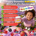 Happy Saffron Gummies for Kids Teen, Organic Saffron + Magnesium Glycinate Supplement with Probiotics, L-Theanine, Chamomile, D3, B6, B12 for Children's Focus & Mood, Calm, Sleep, Sugar Free, 120 Cts
