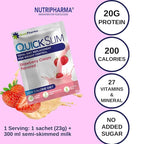 Quick Slim Meal Replacement Shake for Weight Loss, 30 Servings, Complete Meal Replacement Powder, Low Carb Diet Shakes for Women & Men, 20g Protein, 27 Vit & Min, Fiber, Gluten Free (Strawberry Cream)