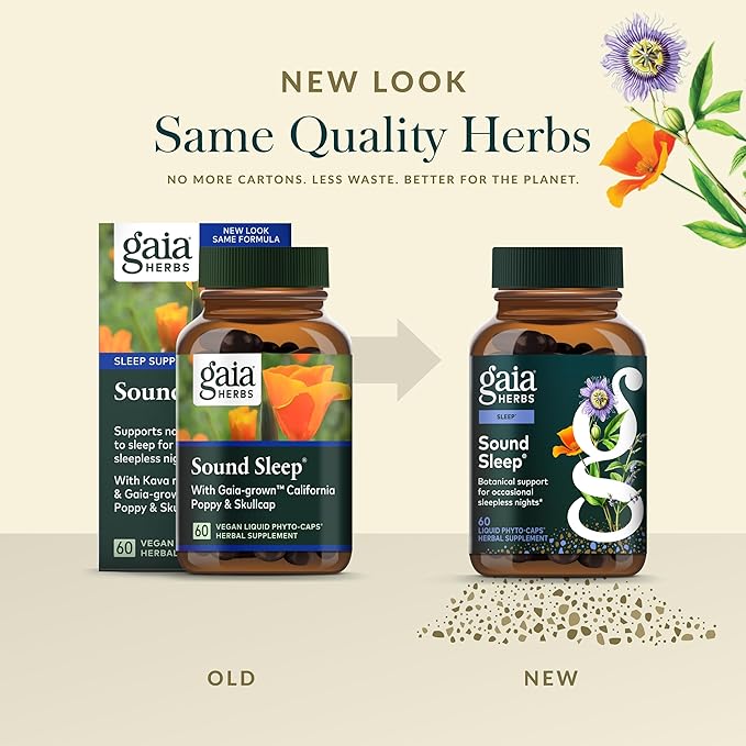 Gaia Herbs Sound Sleep - Sleep Support Supplement - Herbal, Plant-Powered Support for Calm & Relaxation* - Valerian Root, Passionflower & More - 60 Vegan Liquid Phyto-Capsules (20 Servings)