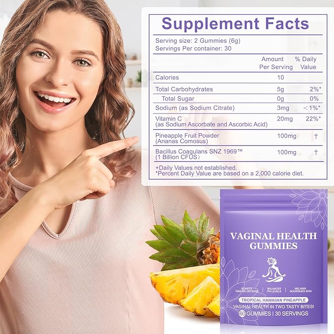 Vaginal Probiotics for Women, PH Balance Gummies, Probiotics for Women Vaginigal Health, Support Healthy Odor, Yeast Balance & Flora, Vaginal Health Supplement - 60 Pineapple Gummies