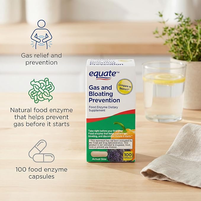 Gas Relief and Prevention Food Enzyme – 100 Capsules, Anti Gas Supplement for Adults, Gas Bloating Support for Men and Women, Digestive Enzyme Capsules (Pack of 1)