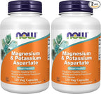 NOW Foods Supplements, Magnesium & Potassium Aspartate with Taurine, Heart Health*, 120 Veg Capsules,(Pack of 2)