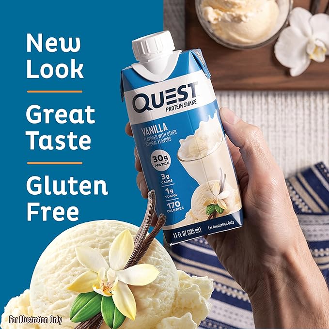Quest Nutrition Ready to Drink Vanilla Protein Shake, 30g Protein, 3g Net Carbs, Gluten Free, Keto Friendly, 11 fl.oz 4 Count (Pack of 6)