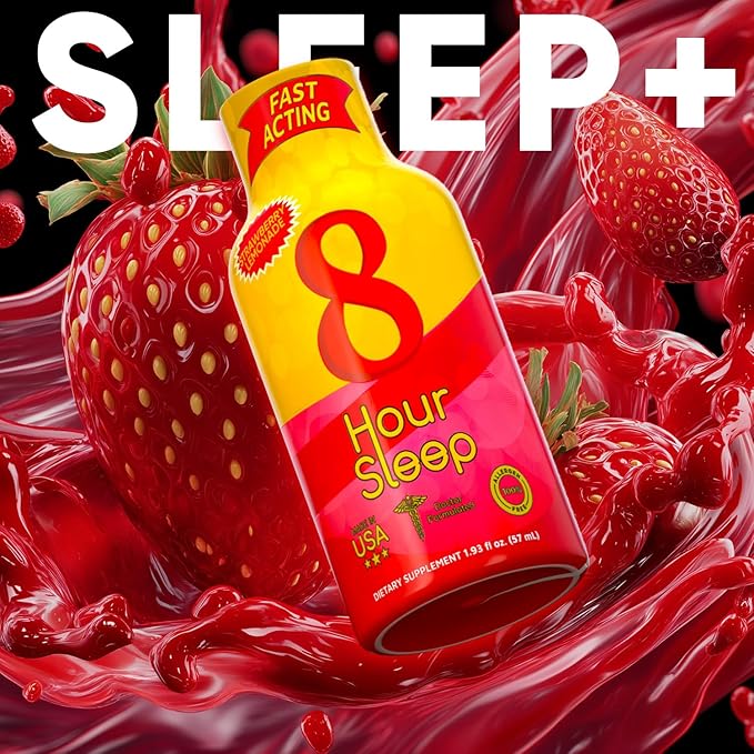 Vitamin Energy 8 Hour Sleep Shot Strawberry Lemonade 12 Pack, Melatonin, 5-HTP, GABA, Valerian, Lavender, Nighttime Relaxation & Sleep Support Supplement, Zero Sugar, Vegan, Gluten-Free, Kosher, 1.93 fl oz