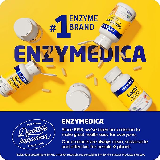 Enzymedica, VeggieGest, Digestive Enzymes, Supports Occasional Gas & Bloating Relief from High Fiber Meals, for Vegan & Vegetarian Diets, Enzyme Blend for Digestive Health, 90 Count
