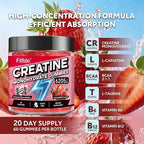 Creatine Monohydrate Gummies for Men & Women - 6205mg per Serving, Containing L-carnitine & Taurine, Post Workout Muscle Recovery, Strength & Energy Boost, Sugar Free & Vegan (60, Strawberry)