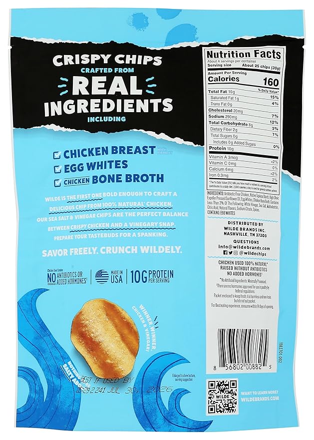 Wilde Snacks Chips Protein Seasalt Vingar 4 OZ