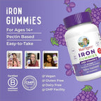 MaryRuth's Iron Gummies for 14+ with Vitamin C for Absorption | Sugar Free | Gummy Iron Supplement + VIT C | Energy Metabolism | Cellular Health | Immune Support | Vegan | Non-GMO | 60 Count