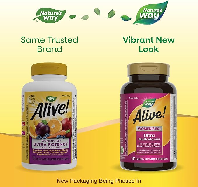Nature's Way Alive! Vitamins for Women 50 Plus, Complete Multivitamin, High Potency Formula, with Methylated B12, Gluten-Free, 150 Tablets, (Pack of 2)