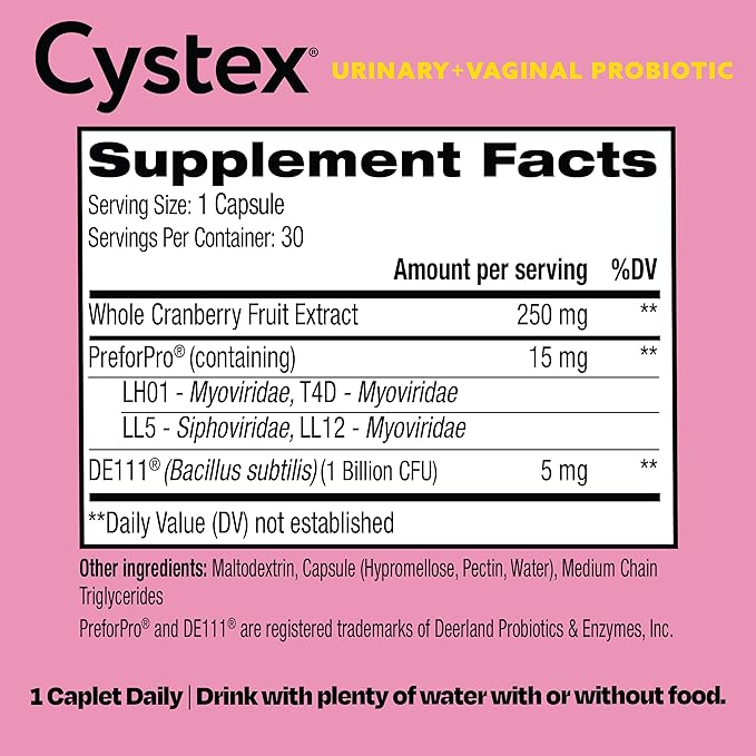 Cystex 3-in-1 Urinary Tract Probiotic for Women - Fast-Acting UTI & Yeast Infection Support with Prebiotics, Probiotics, & Cranberry - Supports Vaginal pH & Flora Balance - 30 Capsules