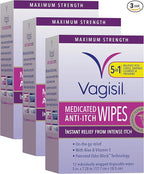 Vagisil Anti-Itch Medicated Feminine Intimate Wipes for Women, Maximum Strength, Gynecologist Tested, 12 Wipes (Pack of 3)