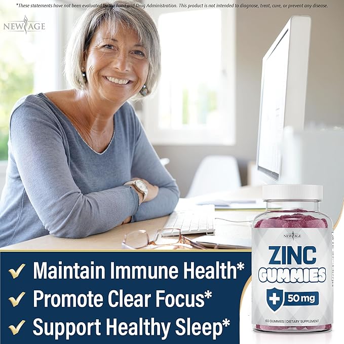 NEW AGE Zinc Gummies - 50mg Zinc Supplement, Immune Supplement, Antioxidant, Non-GMO (180 Count (Pack of 3))