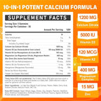 Calcium 1200 mg with Vitamin D3 Supplement for Adults - Calcium Gummies with 5000iu Vitamin D3, K2, B6, B12, Magnesium & Zinc - Calcium Supplement for Women Men - Easy to Digest, Vegan (2 pack)