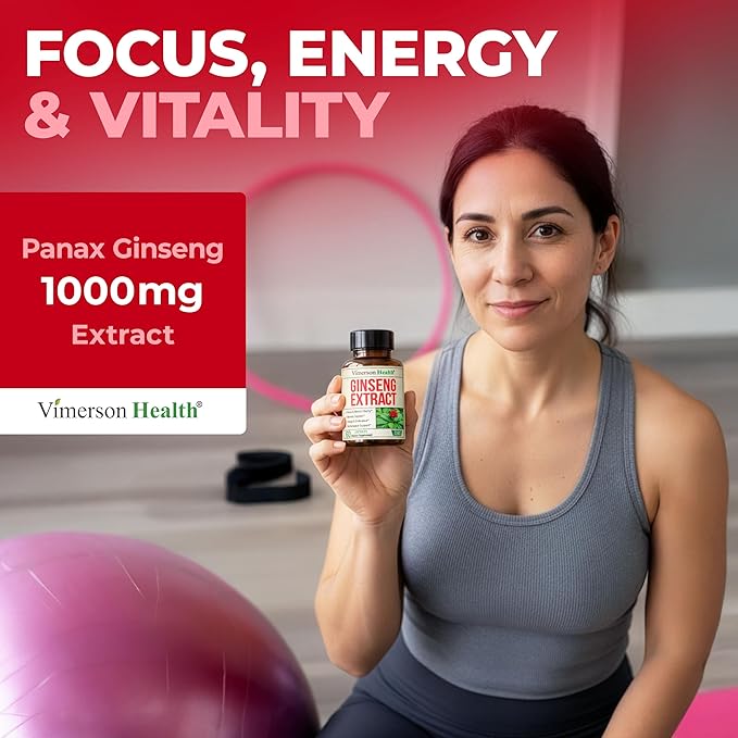 Panax Ginseng Supplement 1000mg – Korean Red Ginseng Extract for Men & Women – Energy, Focus & Stamina Support – Standardized Full-Spectrum Adaptogenic Formula for Mental Clarity, Performance & Memory