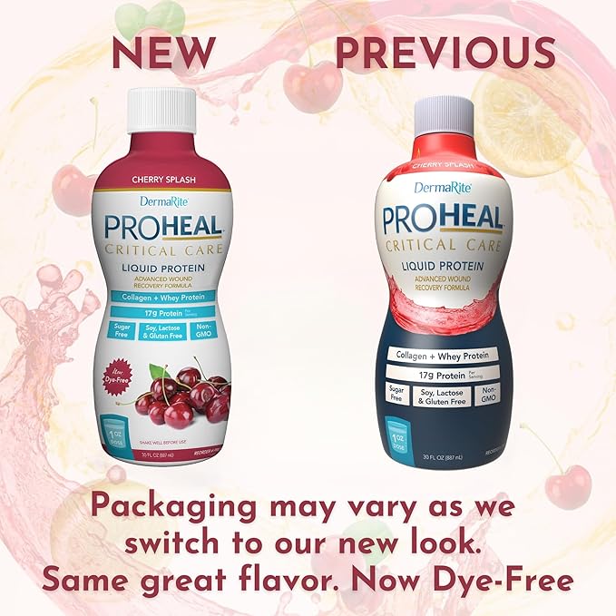DermaRite's ProHeal Protein Supplement - Liquid Protein Wound Recovery Formula, 15g of Collagen & Whey Protein - Cherry Splash Flavor, 30 oz., 2 Count