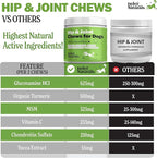 Deley Naturals Hip and Joint Supplement for Dogs - Glucosamine Chondroitin MSM & Collagen for Dogs - Dog Joint Supplement, Smaller Chews, Low Calories, Same Ingredients - 120 Bacon Flavor Chews
