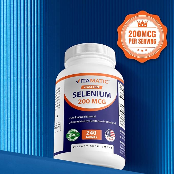 Vitamatic Yeast Free Selenium 200mcg as Selenomethionine Supplement Essential Trace Mineral with Superior Absorption 240 Tablets
