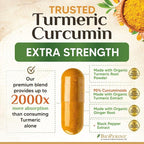 Turmeric Curcumin Supplement 2350mg - 95% Curcuminoids with Organic Turmeric & Ginger, BioPerine Black Pepper for Best Absorption, Nature's Vegan Joint Support, Non-GMO, Bottled in USA - 120 Capsules