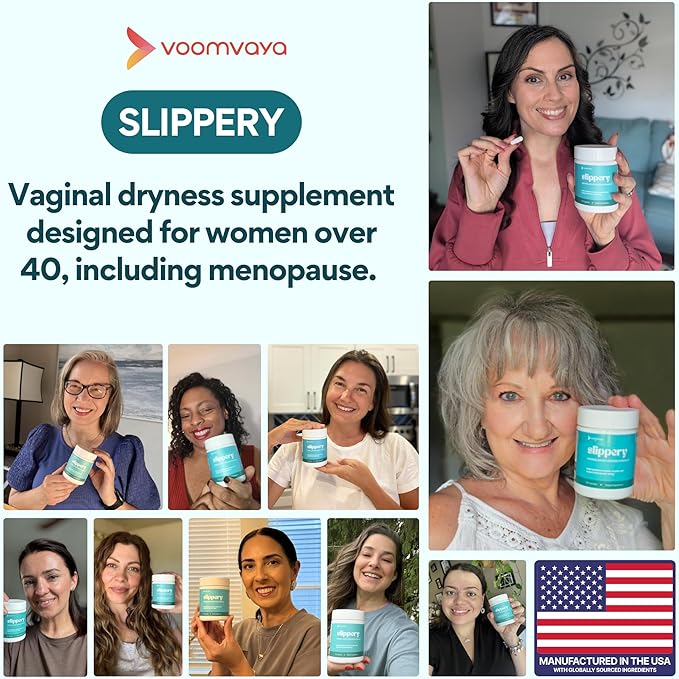 VoomVaya Slippery – Vaginal Dryness Relief for Women Over 40 – Vaginal Moisturizer with Slippery Elm for Women to Support Vaginal Moisture – 60 Capsules