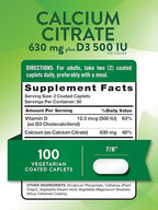 Nature's Truth Calcium Citrate with Vitamin D3 | 100 Caplets | Vegetarian, Non-GMO & Gluten Free Supplement