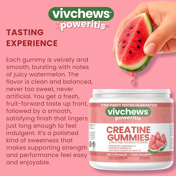 Creatine Gummies for Women – Creatine Monohydrate, Supports Strength, Performance & Cognitive Function, Watermelon Flavor, Fruit Pectin Based, Vegan, Non-GMO, Gelatin-Free, 90 Count