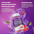 Potassium Magnesium Gummies 1200 mg for Adults Sugar-Free High Absorption Magnesium Glycinate Supplement,Supports Leg Cramps,Muscle,Heart Health,Non-GMO Magnesium Gummy Raspberry Flavor 90 Count