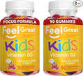 Feel Great Kids Vitamin D3 1000 IU Gummies (2-Pack) | Kids Vitamin D Gummies for Healthy Bones, Mood, & Immune Support | Citrus Flavored Vegetarian D3
