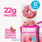 Legendary Foods Protein Donuts - 22g Protein, Pink Sprinkle, Zero Sugar Snack, Gluten Conscious, Low Carb, Keto Suitable, Diabetic and GLP-1 Diets - 8 Pack with Two Donuts per pack
