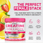Creatine for Women, 5000mg Creatina Monohidratada Gummies with Collagen & BCAAs for Muscle Recovery, Energy & Skin, Chewable Post-Workout Supplement, Sugar-Free, No Bloating, 4 Gummies Per Day