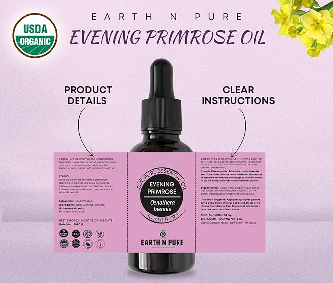 Earth N Pure Evening Primrose Oil for Skin, Hair and Nails Care | Cold Pressed | 15 ML