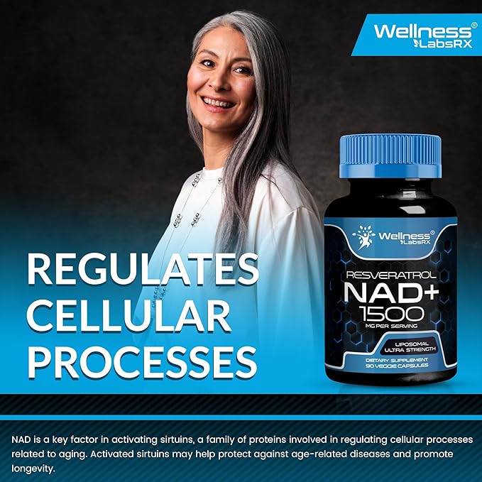 WELLNESS LABSRX Liposomal NAD Supplement, 1500mg - USA Made, NAD Resveratrol Supplement for Women and Men, NAD+ Support Cellular Health, Energy & Anti Aging - 6 Pack