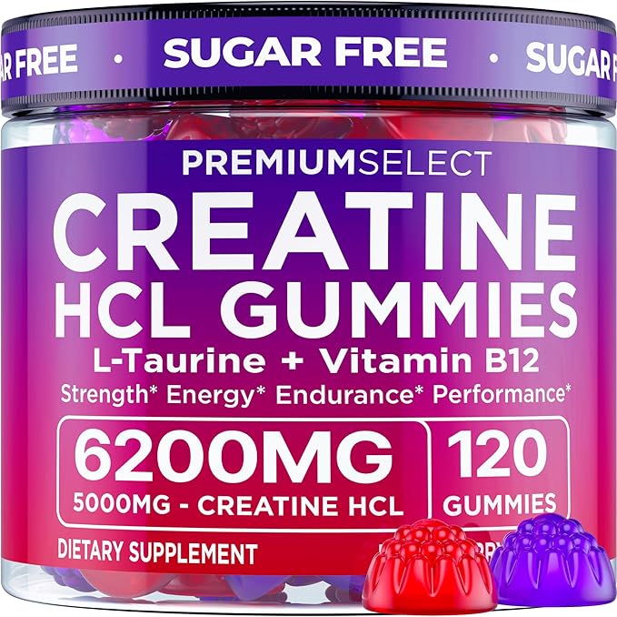 Creatine HCL Gummies for Women & Men - 120 Gummies 6200mg HCL Creatine Chews Advanced Complex with L-Taurine + Vitamin B12 for Muscle Strength, Energy Boost & Booty Gain Gummy - Mixed Berry Flavor