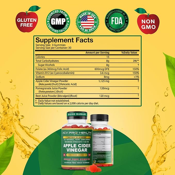 ACV with Sugar Makes No Sense! Apple Cider Vinegar Gummies Sugar Free Low Carb Advanced Keto Acv Gummies Keto Gummy Detox Cleanse (90 Count)