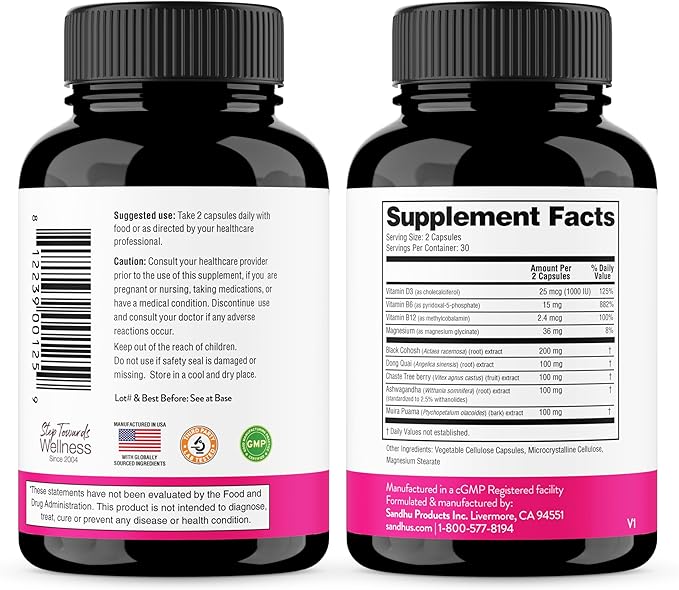 Complete Menopause Support Supplement For Women | With Ashwagandha, Black Cohosh, Dong Quai & Muira Puama | Helps Easing Hot Flashes Night Sweats Mood Swings Hormone Balance & Harmony | 180 Capsules