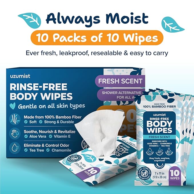 Body Wipes for Adults Bathing No Rinse 100pc XL - Ultra Thick Shower Travel Wipes for Personal Cleansing & Hygiene Essentials, Elderly Care, Incontinence Disposable Washcloths for Women Men