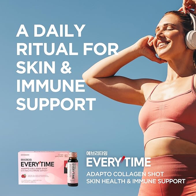 JUNG KWAN JANG Everytime Adapto Collagen Shot - Skin and Sleep Support - Liquid Adaptogen Drink with Marine Collagen, Passion Fruit, Chamomile NAD L-Theanine - Gluten Free (10 Bottles, 2.03 fl oz)