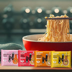 Hethstia High-Protein Ramen Variety Pack (Chicken, Beef, Spicy Kimchi, Spicy Curry), 6-Pack Instant Ramen Noodle Soup, 32g Plant-Based Protein, Vegan, Non-GMO, Low Fat, Pre-Packaged Quick Meal