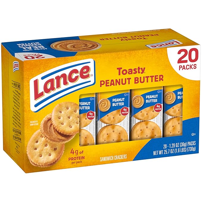 Lance Sandwich Crackers, Toasty Peanut Butter, 20 Individually Wrapped Packs, 6 Sandwiches Each