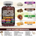 NEW AGE Mushroom Lion's Mane Supplement Gummies - Comprehensive Mushroom Supplement with Reishi, Cordyceps - 180 Count