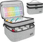LEFOR·Z Medicine Storage Bag,Double Layers Pill Bottle Organizer Bag Empty with Lockable Zipper&Adjustable Divider,Medication Travel Carrying Bag for Pills,Vitamins,Medical Supplies,Grey