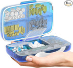 Travel Pill Organizer - Airtight Medicine Case for Traveling Portable Pharmacy Box with Labels Vitamin Container 8 Compartment Supplement Medication Holder Large Capacity Daily (Blue)