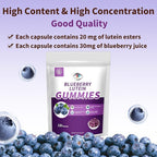 Hudetex Blueberry Lutein Gummies with 120 Count - 2 Month Supply, Eye Health Support Supplement for Kids and Adult, Contains Blueberry Juice (30 mg/Gummy) & Lutein (20 mg/Gummy)