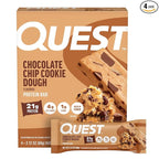 Quest Nutrition Chocolate Chip Cookie Dough Protein Bars, 21g Protein, 4, Net Carbs, 1g Sugar, High Fiber, Gluten Free, Keto Friendly, 4 Count