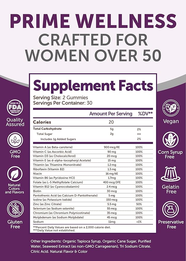 Lunakai USA Made 50 Plus Women's Multivitamin Gummies - Delicious Formula Enhanced with Essential Vitamins & Minerals for Health & Vitality - 6 Pack
