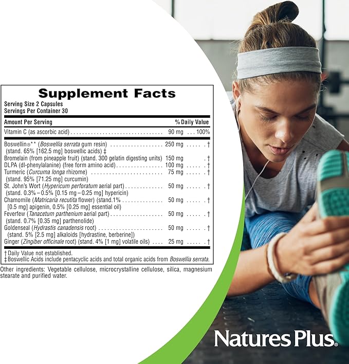 NaturesPlus Herbal Actives InflamActin - 60 Vegetarian Capsules - Herbal Supplement with Turmeric & Bromelain - Supports Adaptogenic Function - Vegan, Gluten-Free - 30 Servings