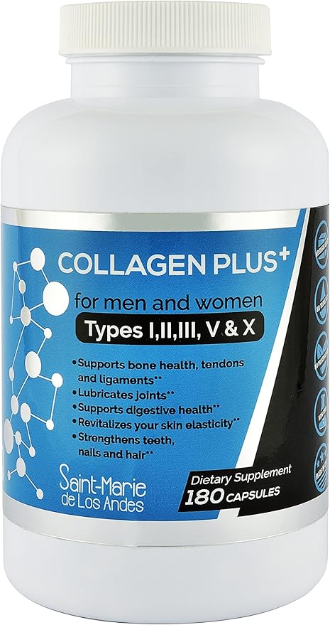 Multi Collagen Pills Plus + 180 Capsules (Types I, II, III, V & X) + Absorption Enhancer (3 Months Supply) - Non-GMO, Collagen Supplements to Support Hair, Skin, Nails, Joints, & Gut Health