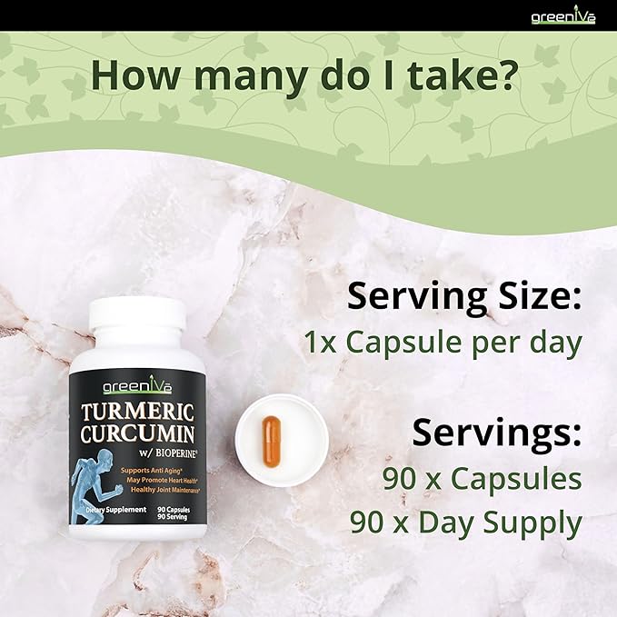 GreenIVe Turmeric Curcumin with BioPerine® 95% Curcuminoids 1500mg – 46X Higher Absorption Black Pepper Extract – 90 Vegetarian Capsules – Non-GMO, Made in USA
