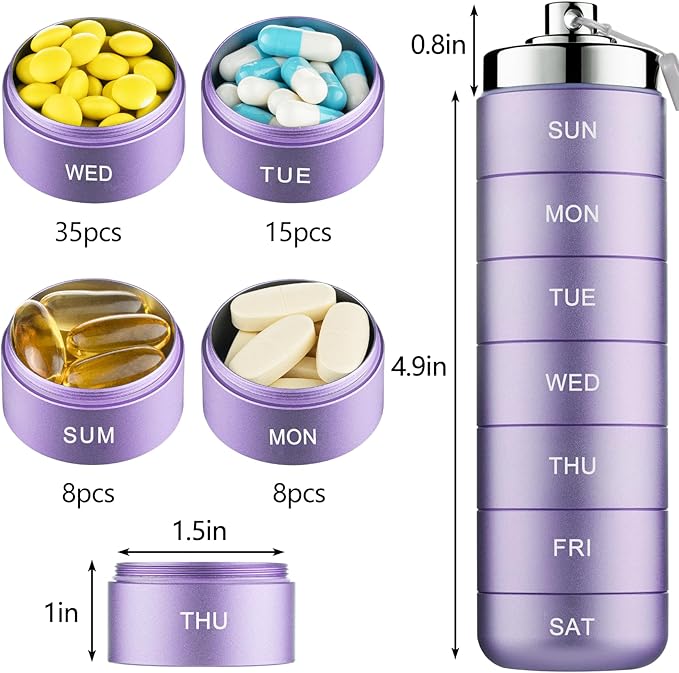 Mossime Metal Travel Pill Organizer, Portable 7 Day Vitamin Organizer Stackable, Waterproof 1 Times A Day Pill Box, Large Pill Container, Daily Medicine Organizer for Vitamin, Fish Oil, Supplement