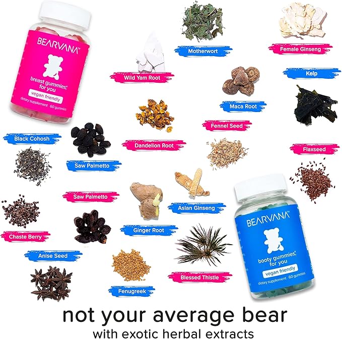 BEARVANA Top & Peach Support Combo Pack Multivitamin Gummies for Women | Includes Herbal Extracts & Essential Vitamins | Berry Flavor | 2-Pack (120 Gummies)
