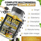 Sea Moss, Black Seed Oil, Ashwagandha, Ginger, Shilajit Gummies with Elderberry, Chlorophyll, Turmeric Bladderwrack Sea Moss Gummies Advanced Strength Formula - All in 1 Bundle - USA Made (60 Gummies)